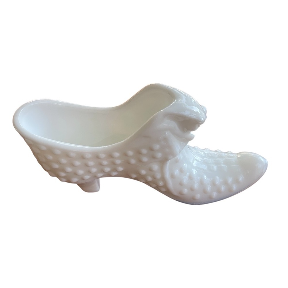Vtg Fenton Milk Glass Cat Head Shoe Hobnail Victorian Slipper Shabby Chic Decor - Picture 3 of 7